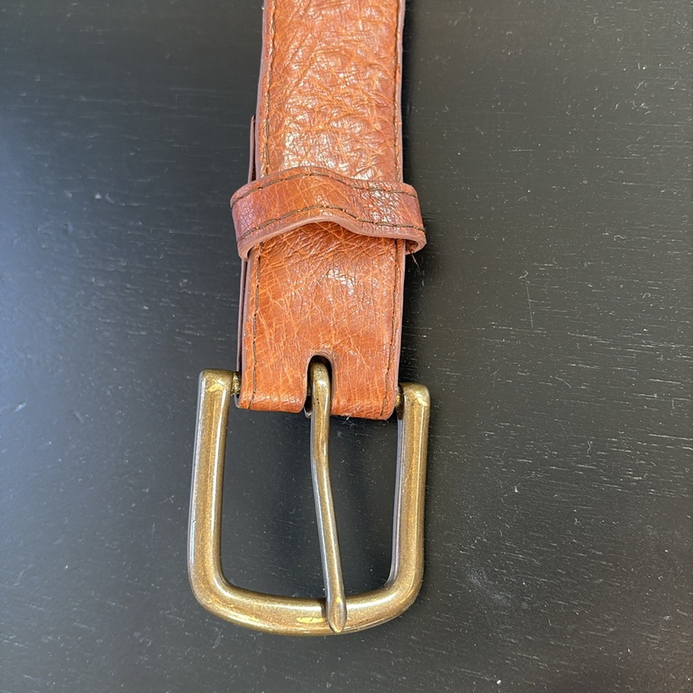 Tecovas ostrich Brown Leather Belt with Brass Buckle - Picture 3 of 16